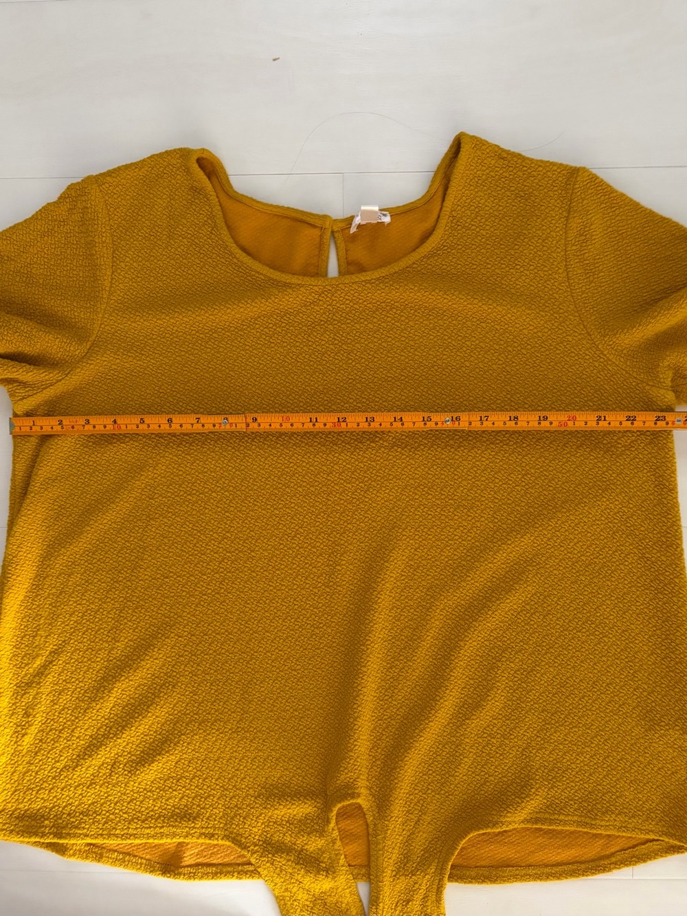 Mustard Yellow Tie-Front Textured Short Sleeve Top - Women’s 2X - Relaxed Fit - Picture 10 of 15